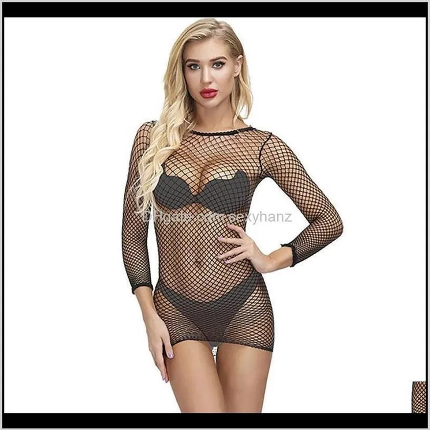 BRAS SETS Womens Apparel Sexy Bodystockings Women Babydoll Underkläder underkläder Fishnet Open Crotch Catsuit Mesh Tights Erot318o