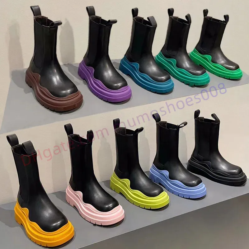 Hochwertige Designer-Winterstiefel für Damen, lässige Chelsea-Stiefel, Farbe gewellt, Reifen, Gummisohle, Dicke, Trend, Martin-Schuhe, Mode, Luxus, Damen-Freizeit, Regenstiefel