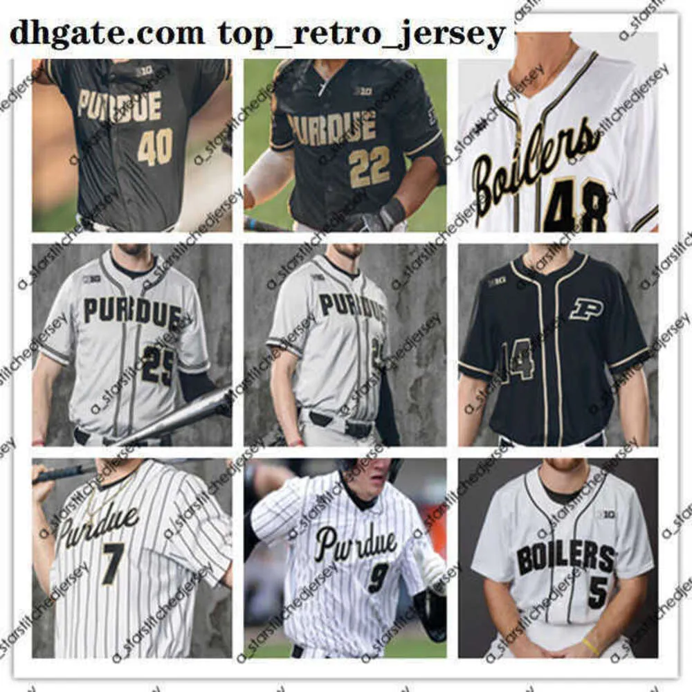 Beisebol universitário usa camisa de beisebol NCAA Purdue Boilermakers personalizada Landon Weins Jackson Smeltz Evan Albrecht Troy Viola CJ Valdez Jake Jarvis Curtis Washington