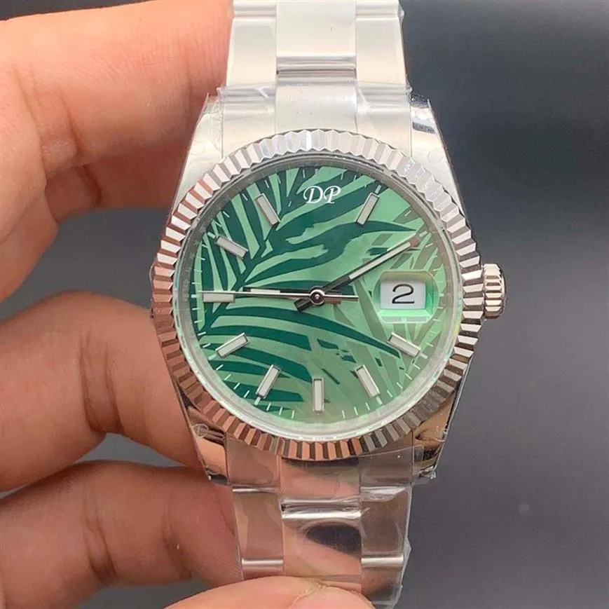 2021 Nouveau modèle 36mm Montre unisexe Vert olive Motif feuille de palmier Cadran de qualité supérieure BP Factory 2813 Montres à mouvement automatique Preside191z