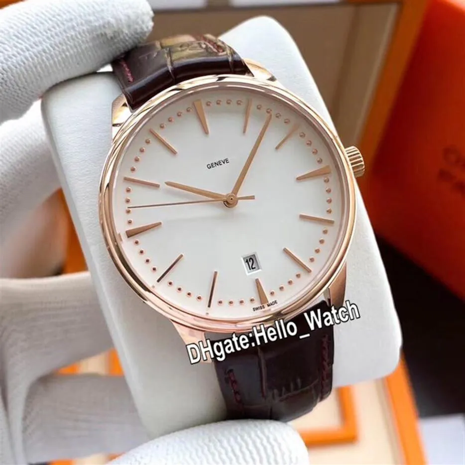 New 40mm Patrimony 85180 000R-9248 Mens Asian Automatic Watch 85180 White Dial Rose Gold Case Leather Strap Sport Watches Hello wa251g