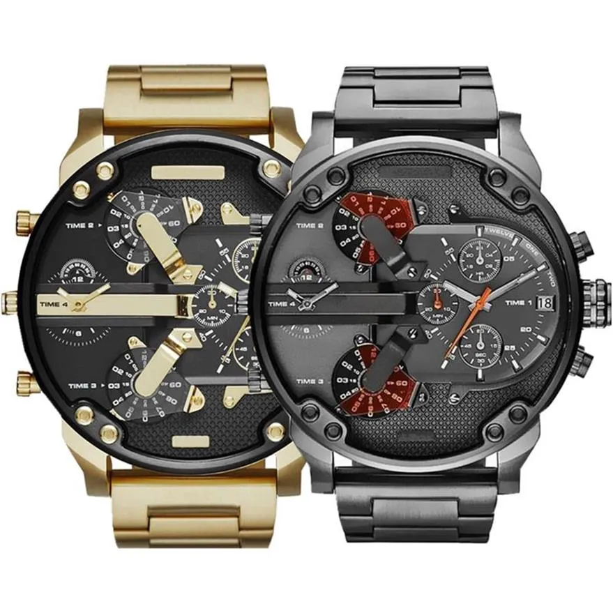 Verkauf Sport Military Herren Uhren 50mm Große Zifferblatt Goldene Edelstahl Mode Uhr Männer Luxus armbanduhr reloj de lujo284Z