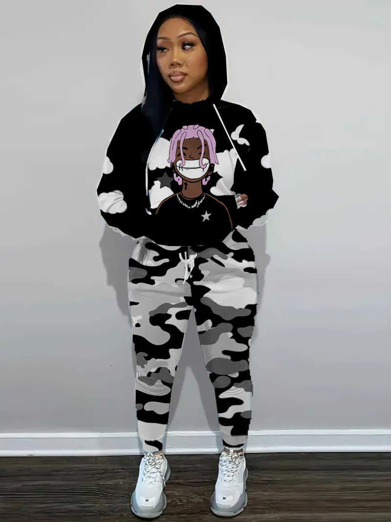 New Women's Hooded Sweater Set Autumn and Winter 3d Digital Printing