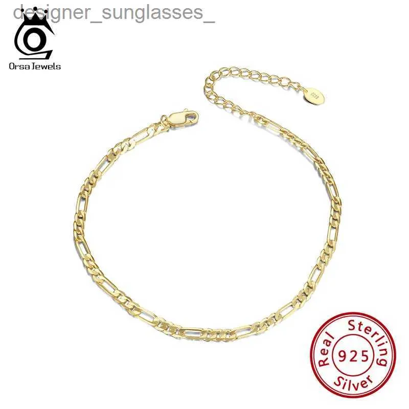 Anklets orsa juveler Pure 925 Silver Ankle Chain 14k Gold Plated Original Designe Hollow out Design 21+5 CM Silver Chain Ornament SA07L231004