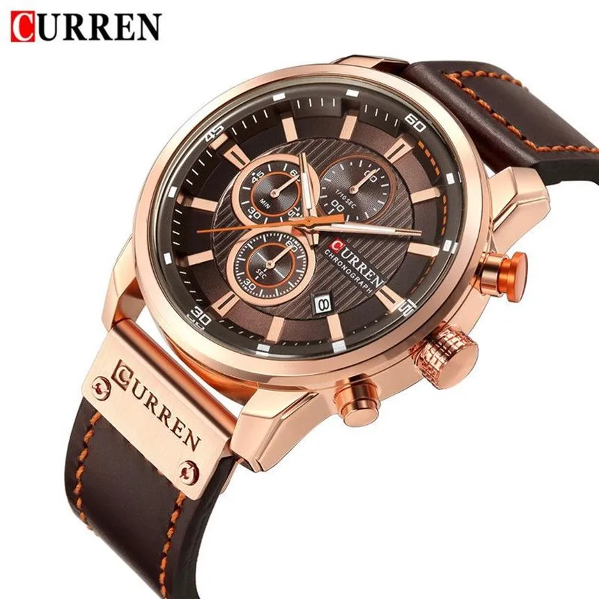 CURREN Watch Men Waterproof Chronograph Sport Military Male Clock Top Brand Luxury Leather Man Wristwatch Relogio Masculino 8291 L217J