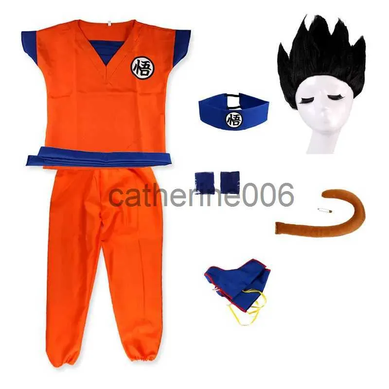 Speciella tillfällen heta halloween barn vuxna kostymer son goku cosplay kostym anime superhjältar jumpsuit svart guld blå hår kostym klänning x1004