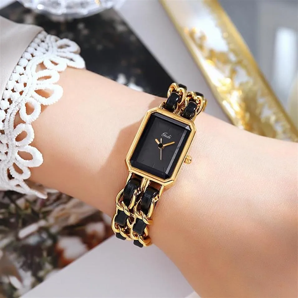 Montres-bracelets femmes or rose bracelet tressé montre vintage chaîne en cuir de luxe dames robe montres à quartz horloge Relogio Feminin287B