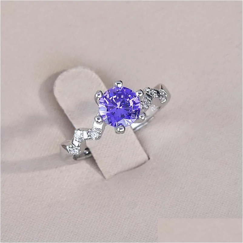 Anneaux Classique Sier Plaqué Coeurs Et Flèches Violet Cristal Ouvert Pour Les Femmes Shine Cz Pierre Incrustation De Mode Bijoux Bande Drop Livraison Rin Dhota