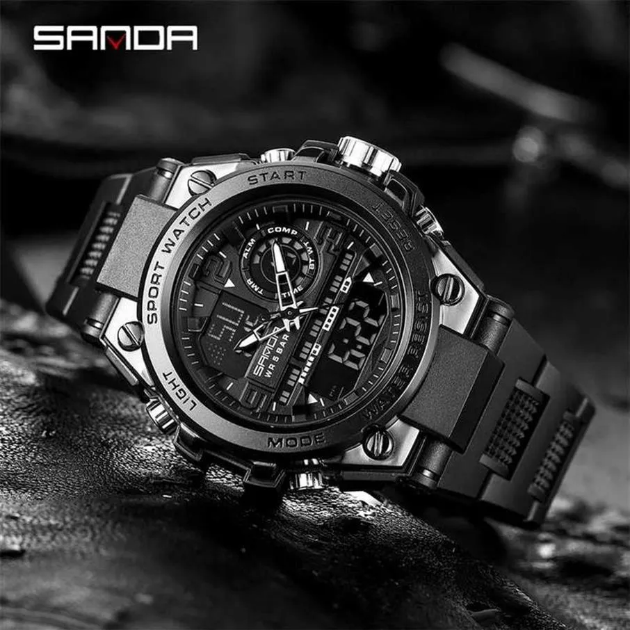 SANDA G Style hommes montre numérique choc militaire montres de sport double affichage étanche montre-bracelet électronique Relogio Masculino 2202194n