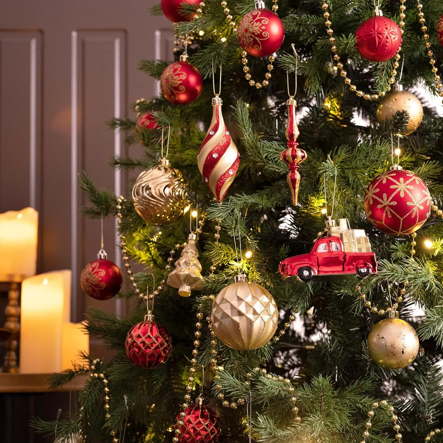 Ornamenti per l'albero di Natale, set di decorazioni infrangibili con palline di Natale infrangibili in rosso e oro da 60 ct, ornamento di lusso per albero da appendere sfuso per le vacanze di Natale