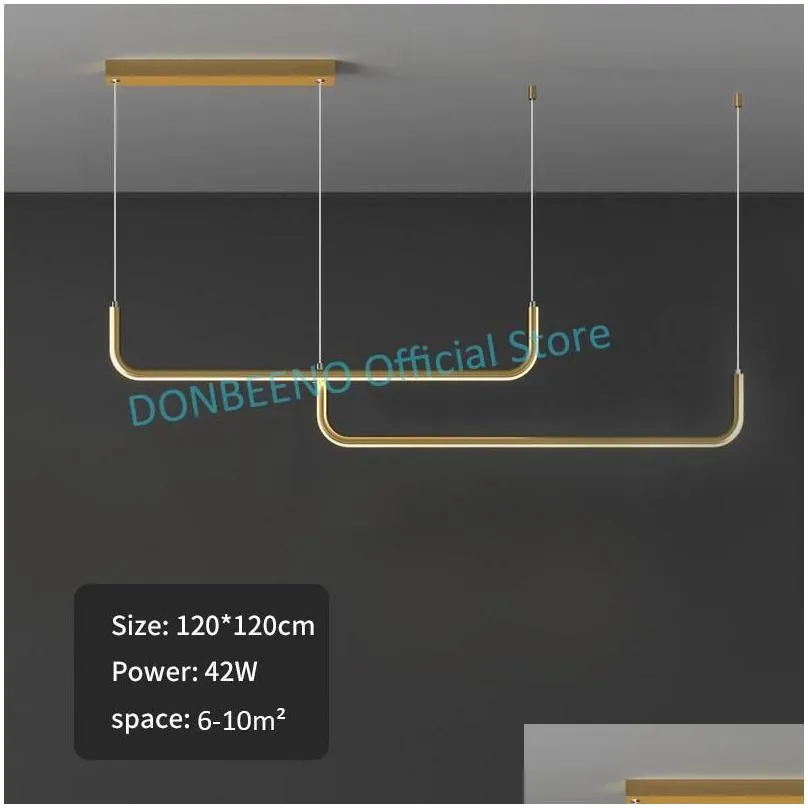 Chandeliers Nordic Minimalist Personality Dining Table Chandelier Modern Creative Bar Hanging Lights Led Aluminum Strip Office Lamp Dr Dhga2