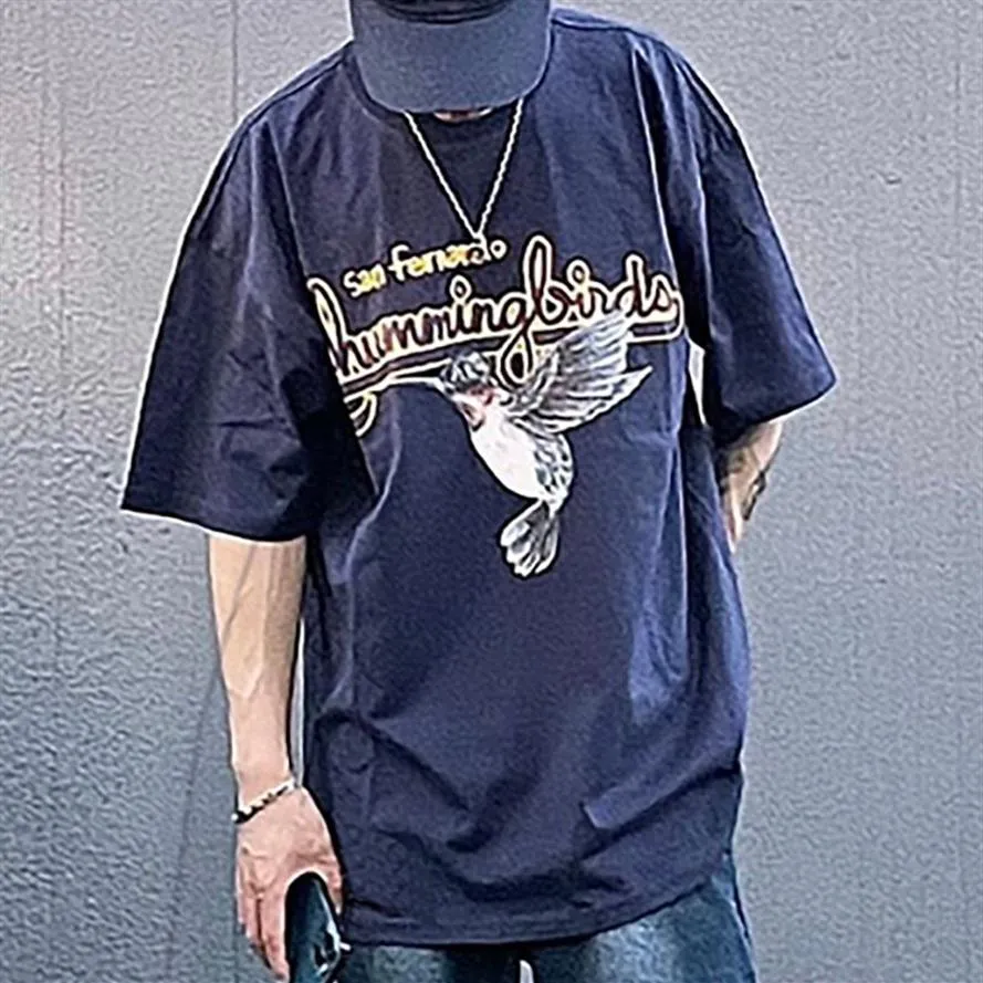 Novo pássaro t marinha manga curta casual camisetas de grandes dimensões algodão t camisas das mulheres dos homens hip hop streetwear mg220352191r