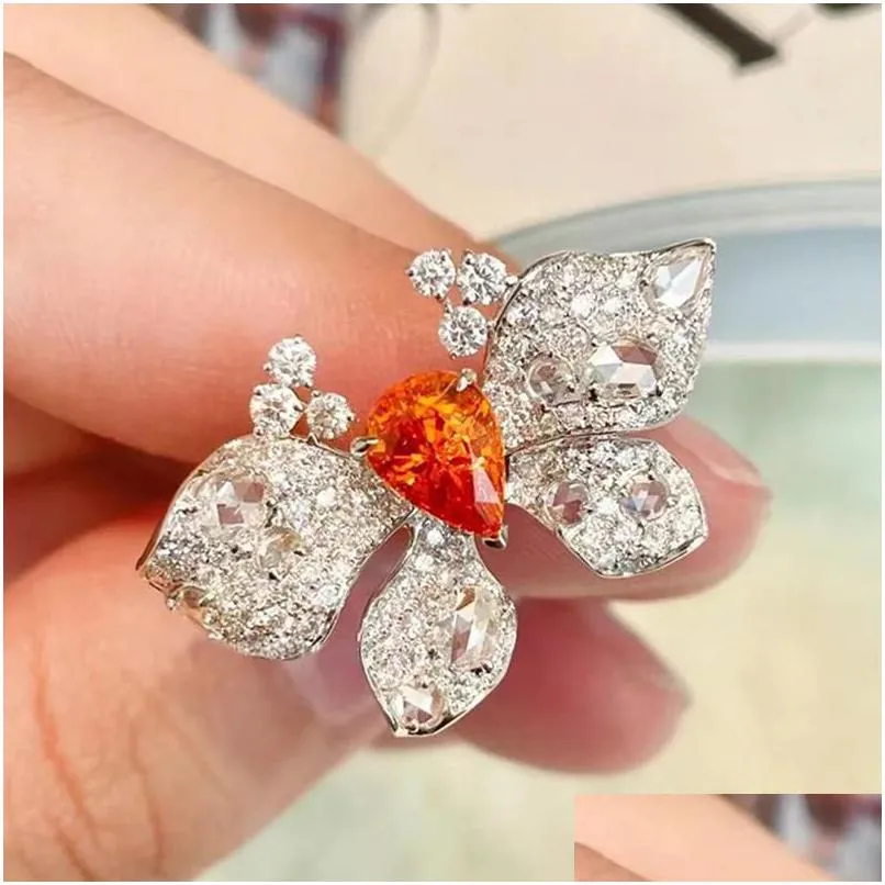 Ringe Uilz Wassertropfen Schmetterlingsform Mode Kristall Zirkon Ring Für Frauen Geschenk Luxus Qualität Schmuck Einstellbar Offene Lieferung Dhi7U