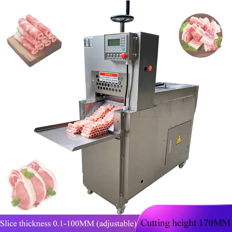 Ny kommersiell CNC Double Four Cut Mutton Roll Machine Electric Lamb Beef Freezing Meat Slicer till salu