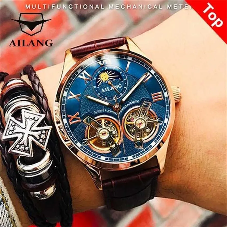 Ailang Original Design Watch Zegarek Double Wheel Mat Automatyczna moda mechaniczna Moda Modna Casual Business Clock 220117148y