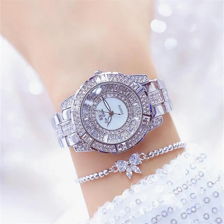 Relógios de pulso Sliver Mulheres Relógio Bling Diamante Senhoras Pulso Quartzo Aço Inoxidável Relógio Feminino À Prova D 'Água Para Girl2003
