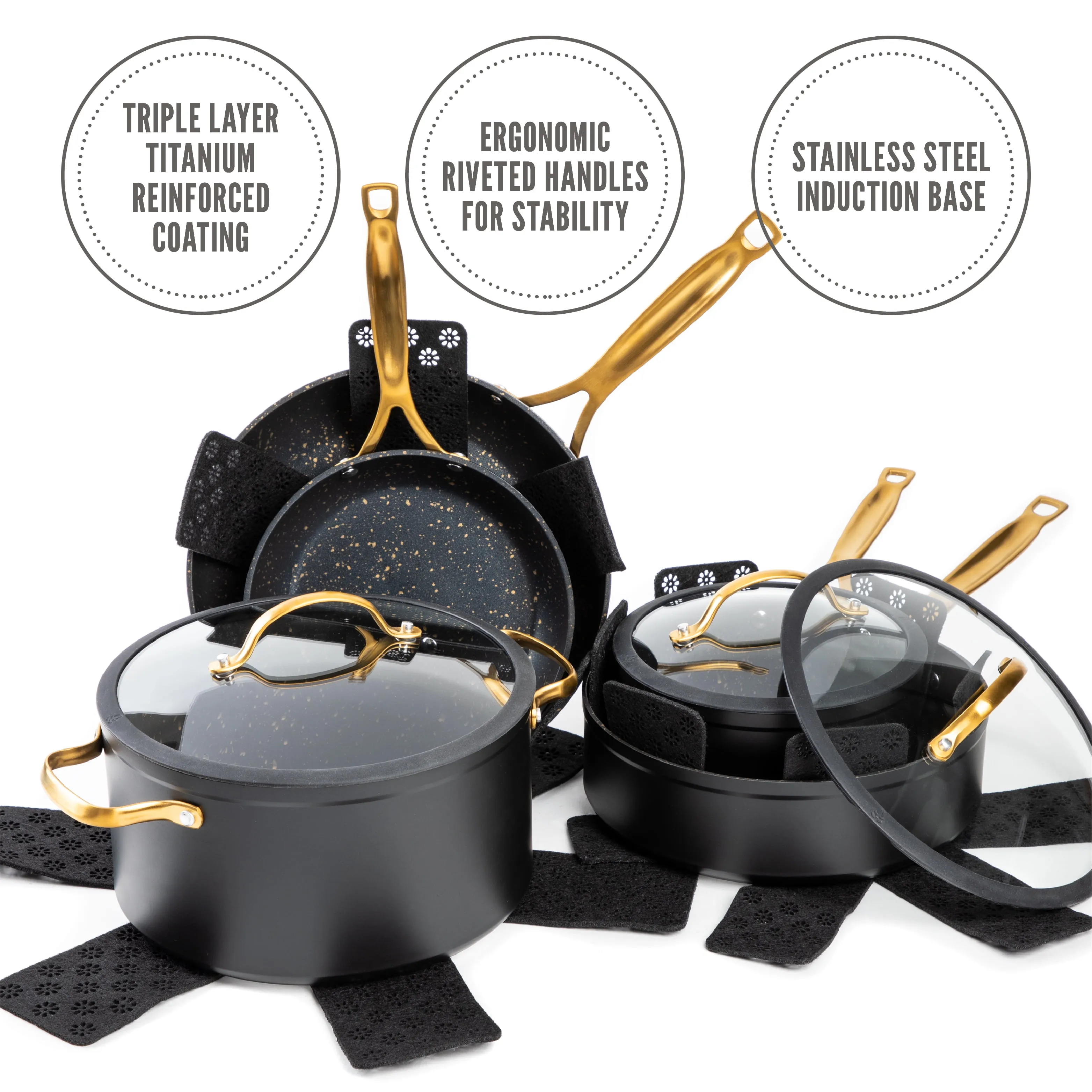 Beautiful 12 Piece Knife Block Set with Soft-Grip Ergonomic Handles Black  and Gold by Drew Barrymore 