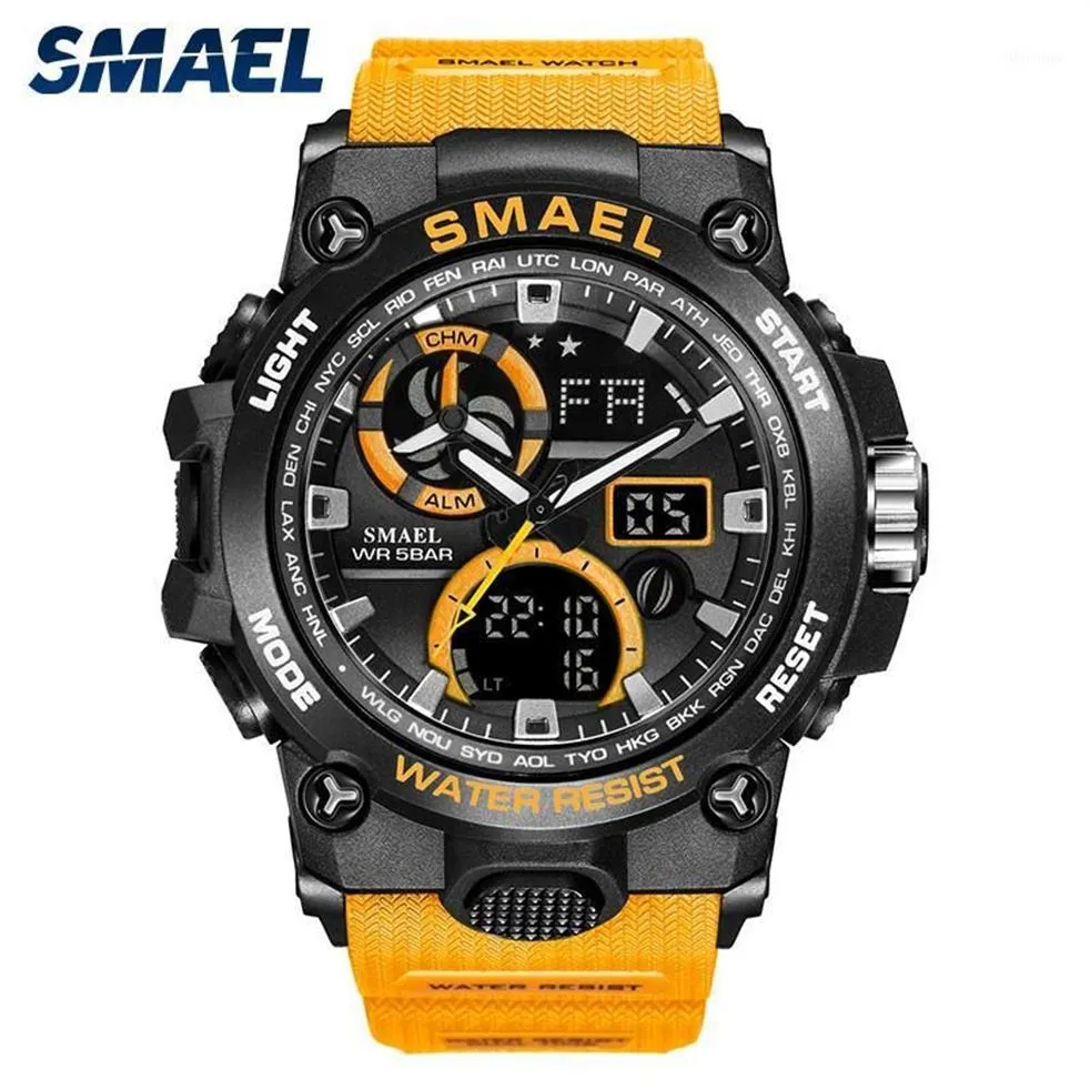 腕時計Smael 2021 Sport Watch Men Dual Time Waterproof 50m Miliatry Watch Chrono Alarm Wristwatch Vintage Classic Digital 235G