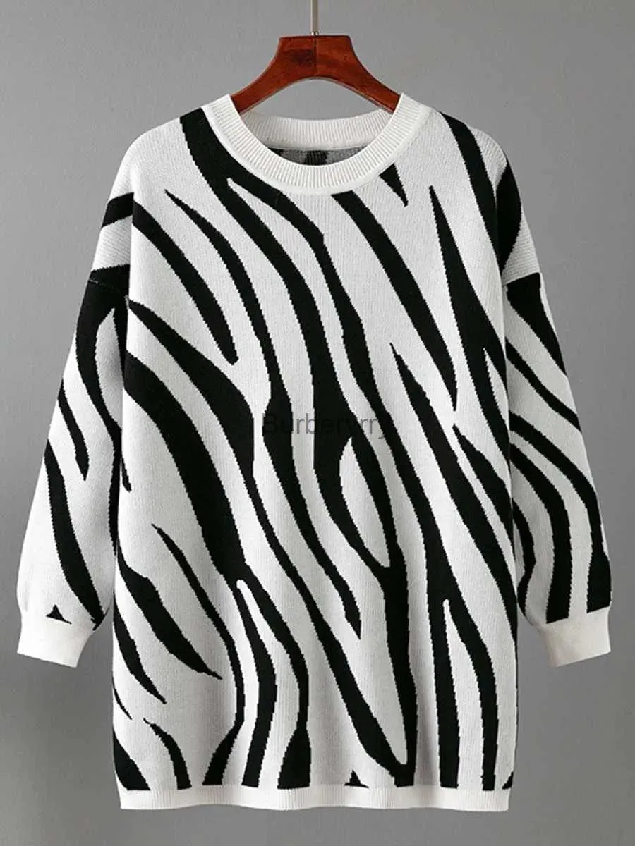 Kvinnors tröjor zebra tryck pullover kvinnor mode casual kinted tröja vinter långärmad stickkläder kvinnlig vintage lös mjuk o-hals jumperl231004
