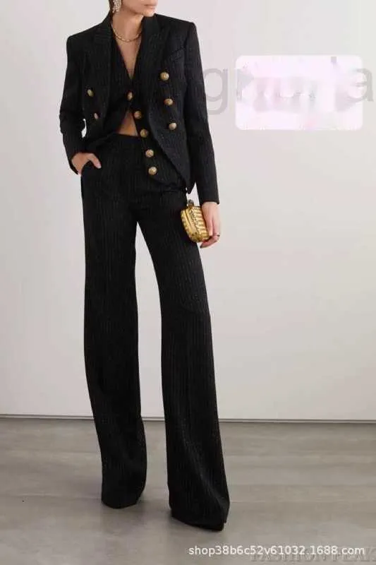 Tweedelige damesbroek Designer high-end vroege herfst nieuwe streep slim fit pak vest jas set CSD4