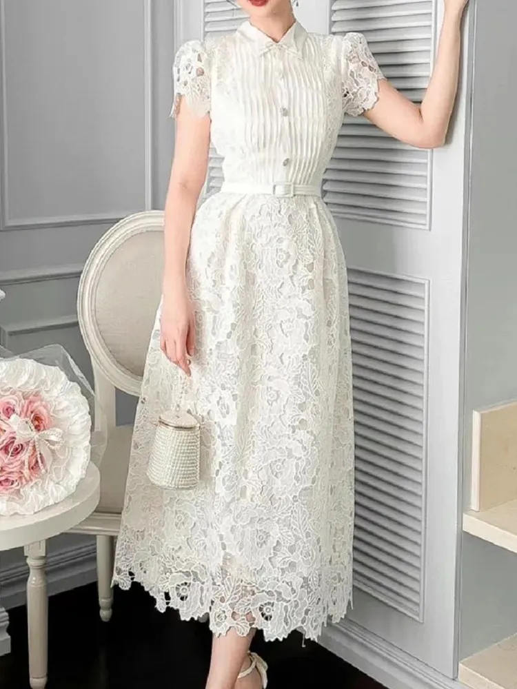 Lace Midi Dress Short Sleeved Casual Vintage Hollow Out Summer Party Dress  for Women from Dhgate Basic & Casual Dresses - price 49.94