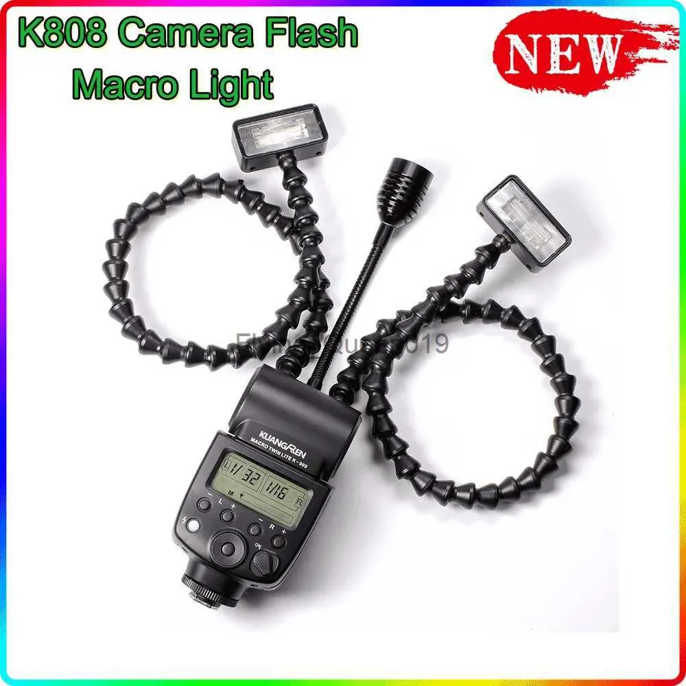 Teste flash K808 Flash per fotocamera Macro Luce flessibile Macro LED Speedlight con doppia luce flash Flash universale per DSLR YQ231003