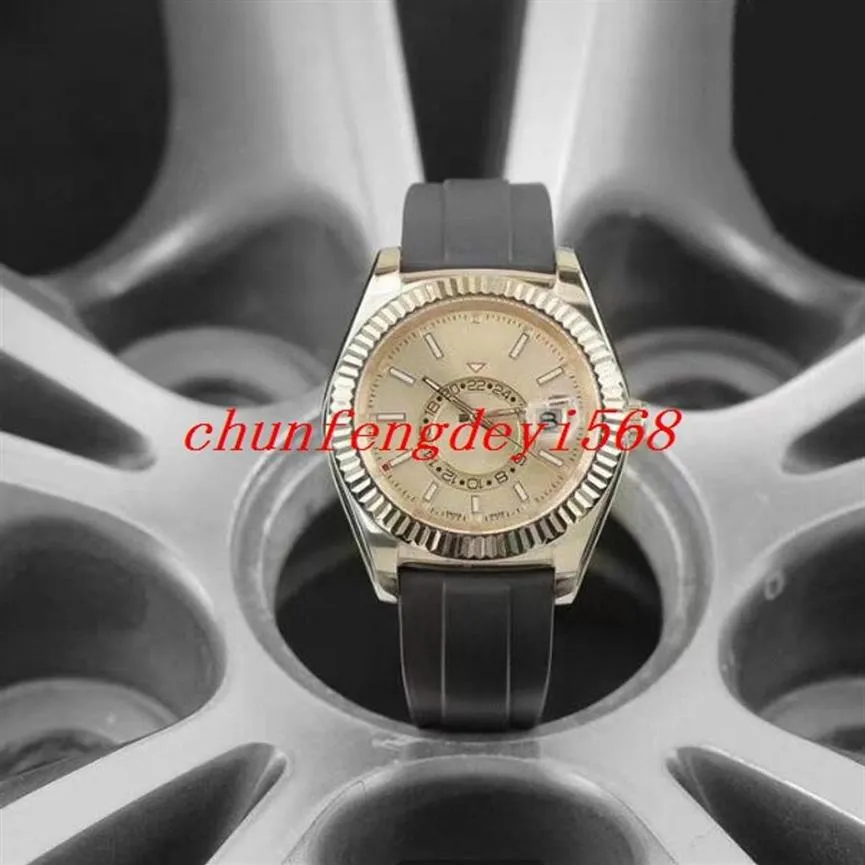 Orologio da uomo con cinturino in caucciù Sky Dweller ad alto costo ETA completamente automatico meccanico 42mm oro giallo 326238 zaffiro impermeabile280G