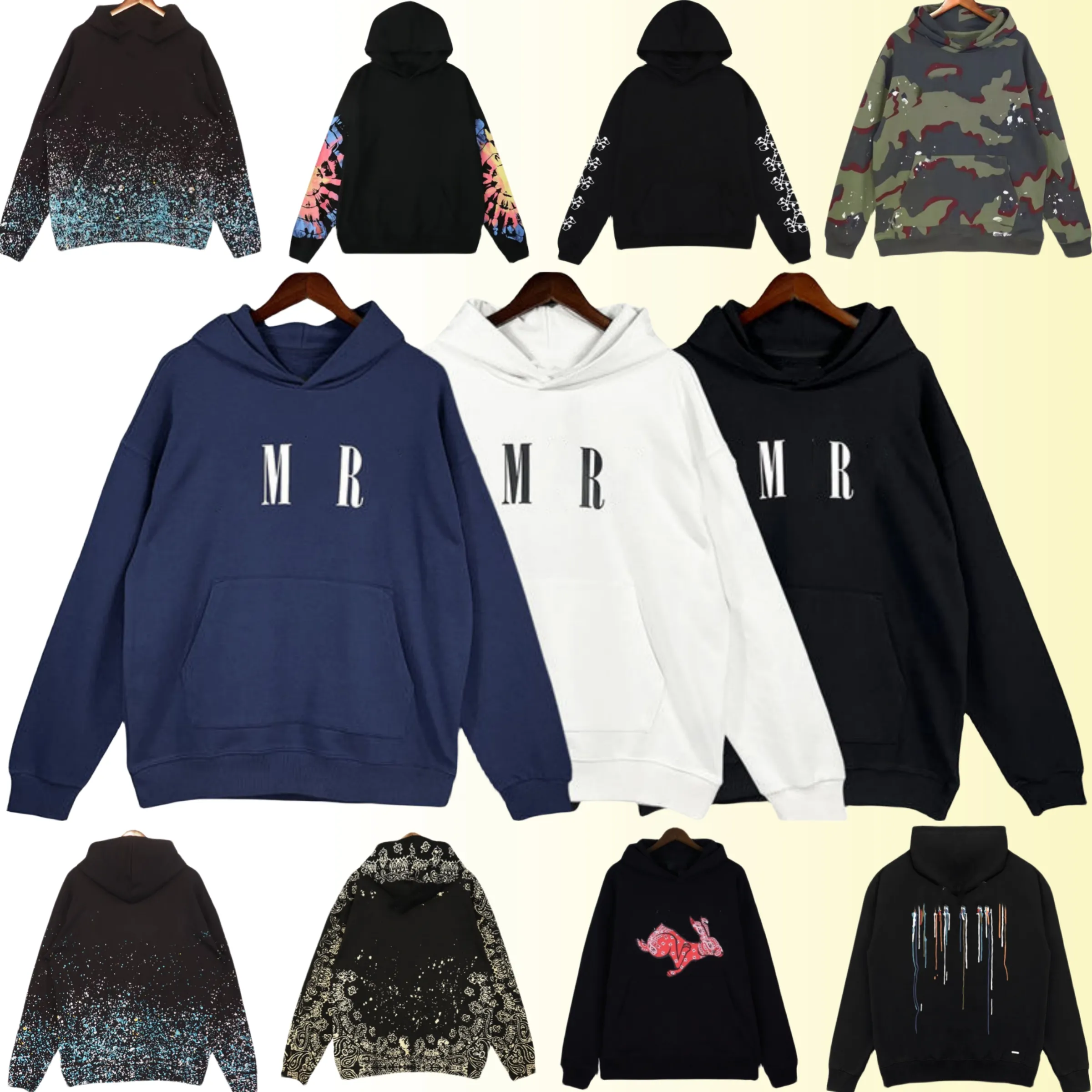 Erkek Hoodie Hoodies Tasarımcı Kazak Hoodies Erkekler için High Street Marka En Kalite 500g ağırlıklı pamuklu kumaş 46 Stil Toptan 2 Parça 10%