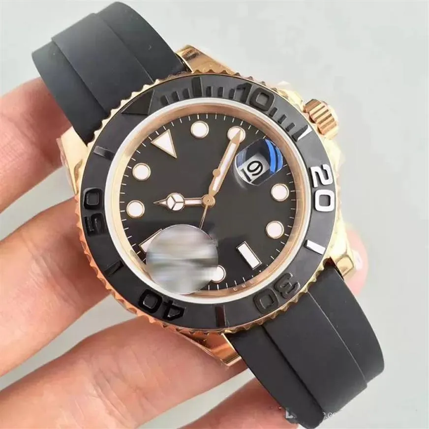 Relógio masculino com pulseira de borracha, 40mm, ouro rosa, movimento automático, mecânico, aço inoxidável, relógio de pulso masculino mestre 297c
