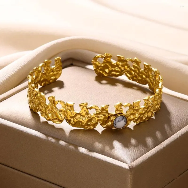 Gold Stainless Steel Irregular Wavy Broad Chain Bangles Bracelet