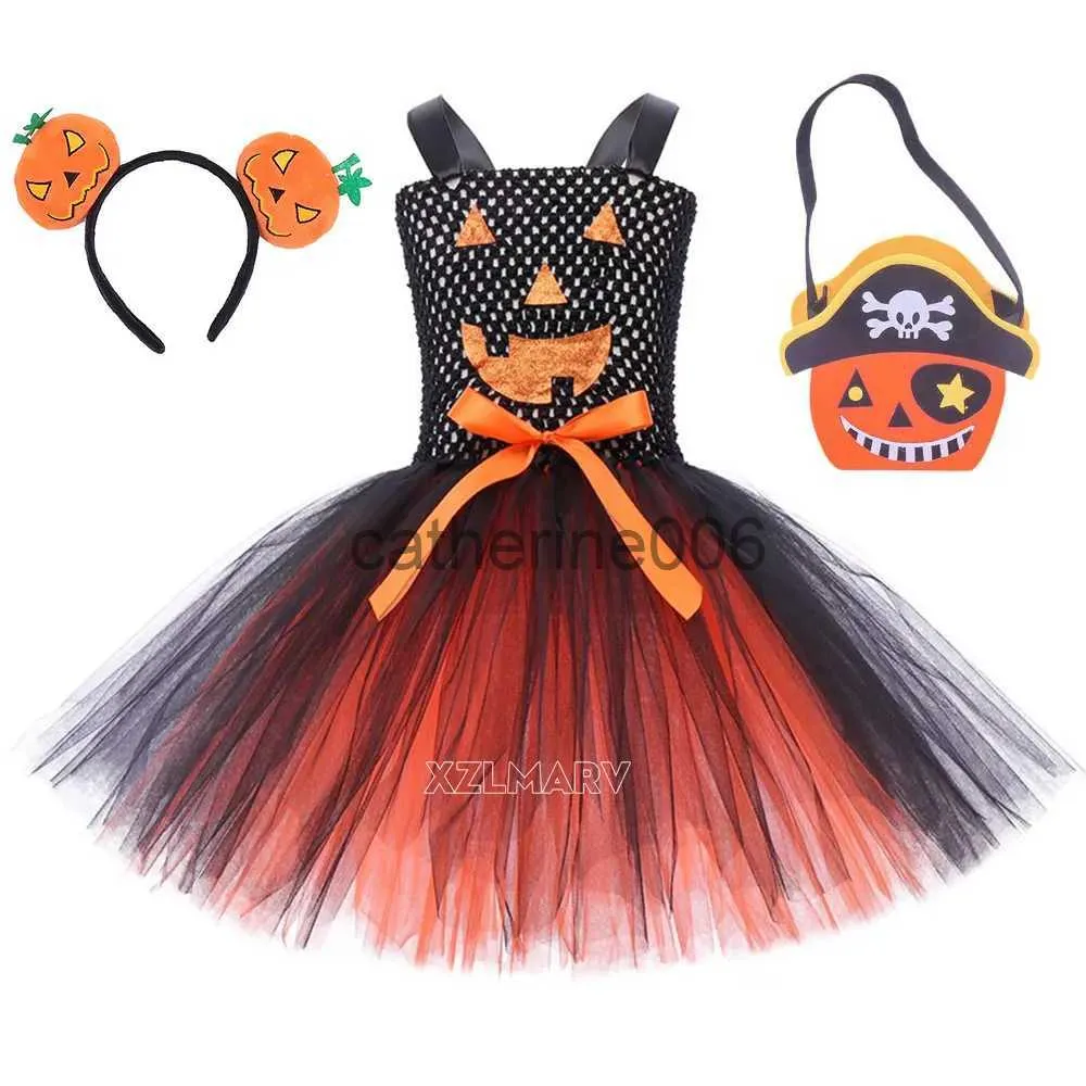 Fantasia Halloween Infantil Menina Abóbora Camisa Saia Bolsa