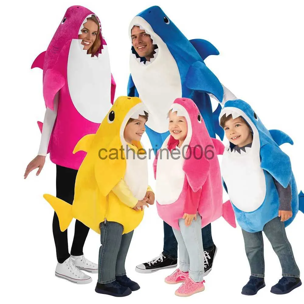 Occasions spéciales Costume de requin jaune pour tout-petits Costume de bébé mignon rose maman requin Halloween Costume enfants bleu papa requins pour la fête de carnaval de Pourim en famille x1004