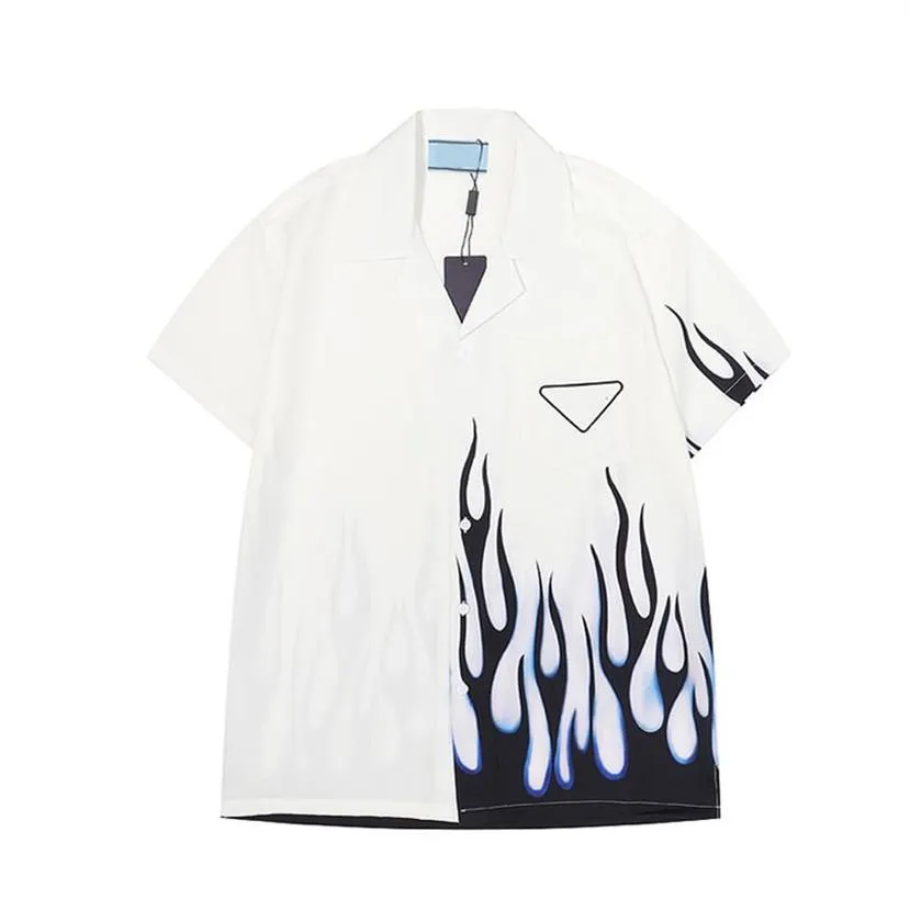 Chemises de créateurs de luxe Mens Fashion Match popeline flamme impression chemise de bowling Hawaii Floral Chemises décontractées Hommes Slim Fit manches courtes l265Q