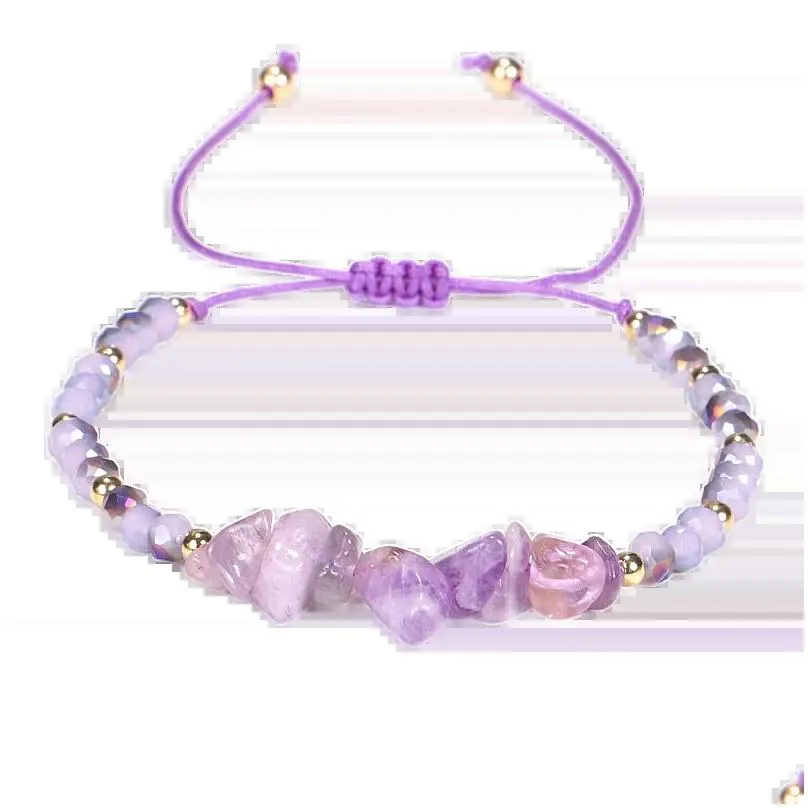 Beaded Fashion Jewelry Amethyst Rose Quartz Hand-Woven Bracelet Color Irregar Broken Stone Bead Mixed Adjustable Drop Delivery Bracele Dhyvf