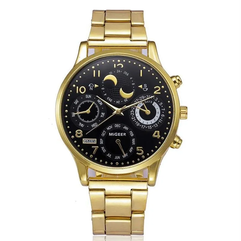 Armbandsur 2022 MIGEER Titta på lyxiga män Guld Fashion Metal Alloy Quartz Watches Drop Reloj Hombre3164