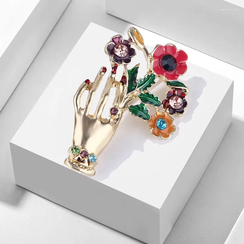 Brooches Enamel Flowers In Hand For Weddings Office Elegant Rhinestone Plant Brooch Pins Women And Men Jewelry