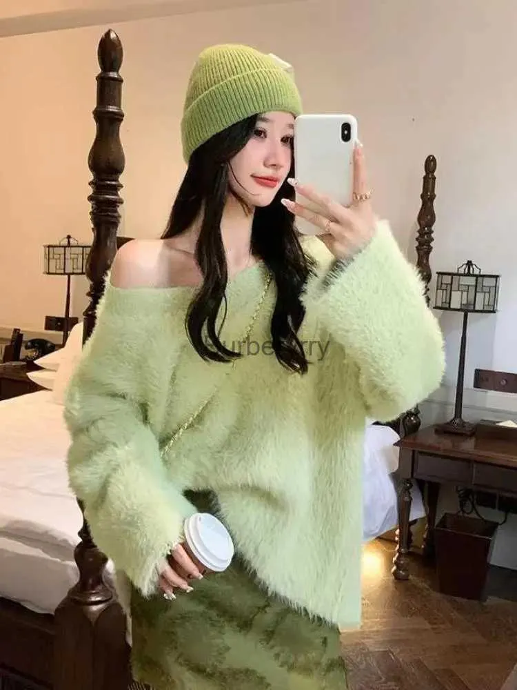 Kvinnors tröjor Green Mink Tjock Warm Sweet Cashmere Sweaters Women Girls Autumn Winter Soft Long Sleeve Pullovers Knitwear Tops LadiesFashionl231004