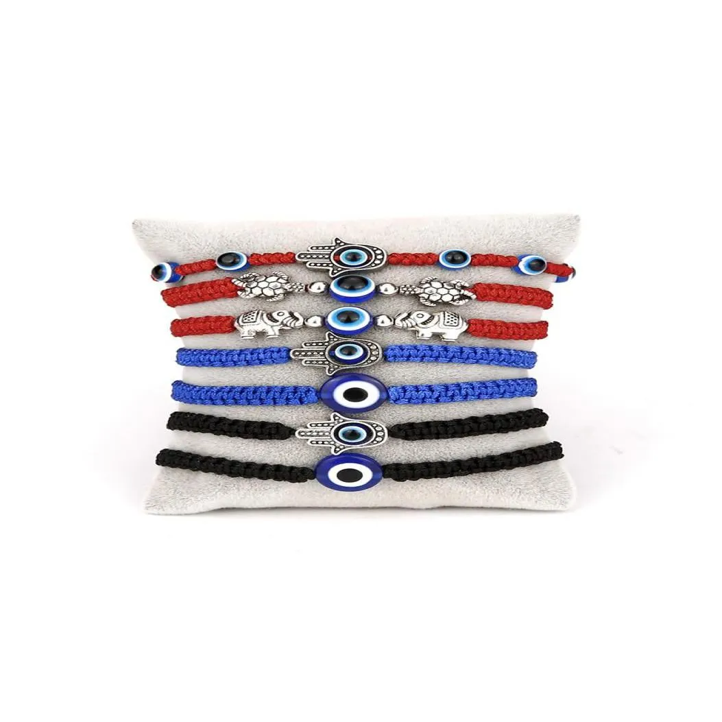 Bracelets de charme Nouveau Blue Evil Eye Chaînes de corde tressée pour femmes hommes tortue éléphant hamsa main chaîne rouge bracelet mode drop livraison Dhkjt