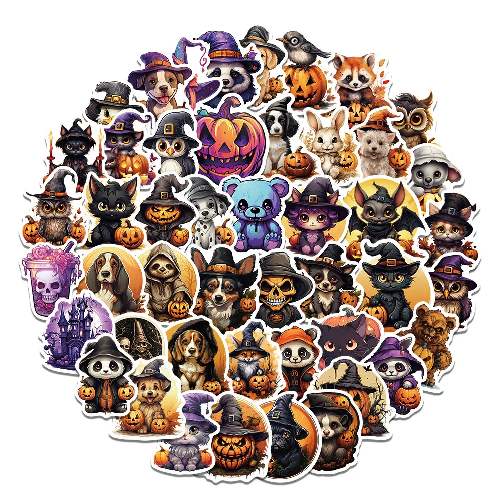 50 pçs adesivos de halloween animais realistas para carro portátil geladeira capacete ipad bicicleta telefone motocicleta ps4 livro pvc brinquedos diy crianças decalques