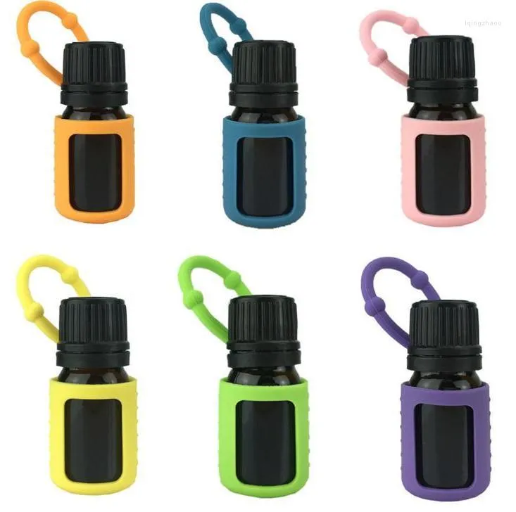 Förvaringspåsar Essential Oil Bottle Case Cover Box Protector Silicone Protective Bärande hållare 6 Färg för Välj grossist