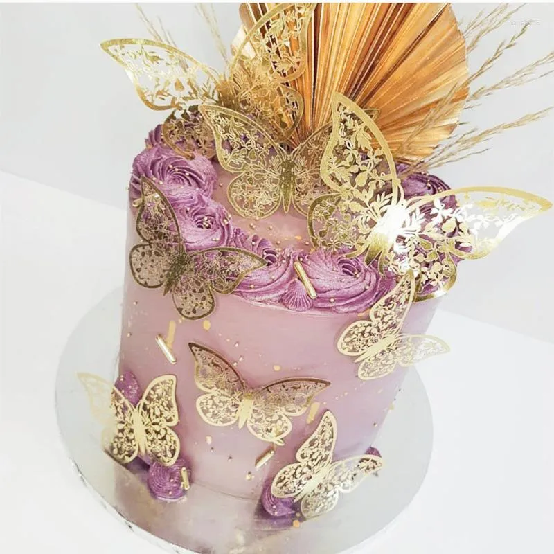 Zapasy imprezowe 12 sztuk papieru walentynkowego Złota Dwustronna Butterfly Cake Dekoracja