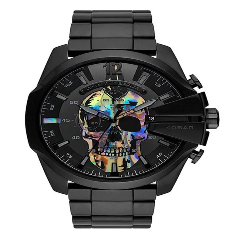 Volledig zwart horloge Steampunk Schedel Rvs Skeleton Heren Quartz Horloges Topmerk DZ horloge DZ4582 DZ4576237h