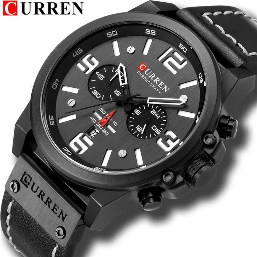 Montres pour hommes marque de luxe CURREN Reloj Hombre montre-bracelet en cuir à Quartz décontracté chronographe et fenêtre de Date étanche 30M232G