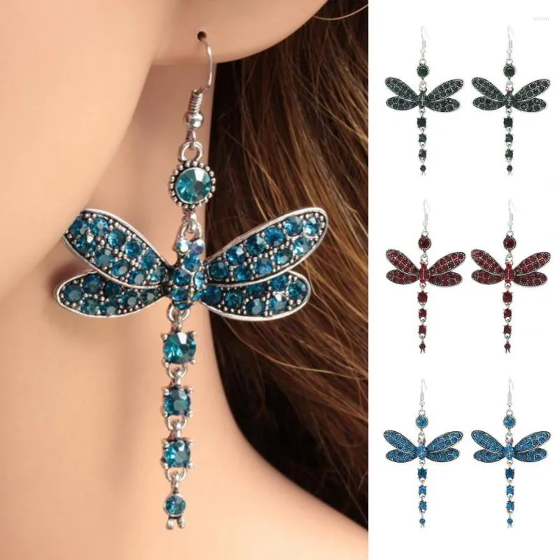 Kolczyki stadninowe 1 para Dragonfly Hook Rhinestone Long Tassel Ethnic Style Eleganckie kobiety zwisające z biżuterii akcesoria biżuterii