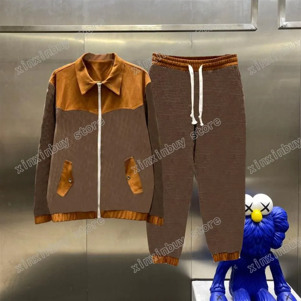 22SS MENS TRACKSUITS Golden Velvet Fabric Sticking Double Embroidery Streetwear Windbreaker Tracksuit Brown XinxinBuy M-2XL245V