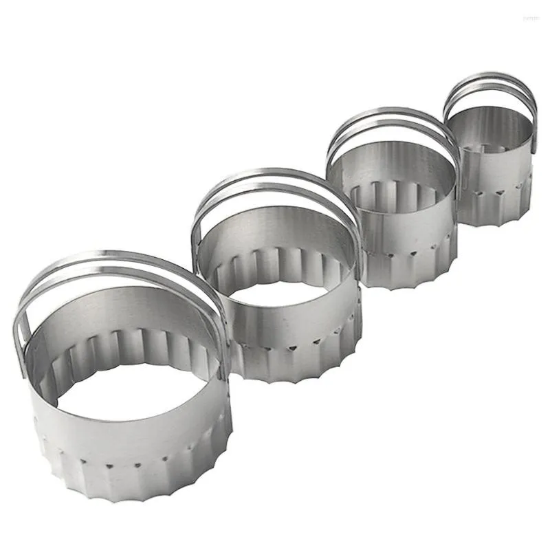 Baking Moulds 4pcs/set Round Mousse Tool Fondant Pastry Easy Clean Fruit Stainless Steel With Fluted Edge Biscuit Cutter
