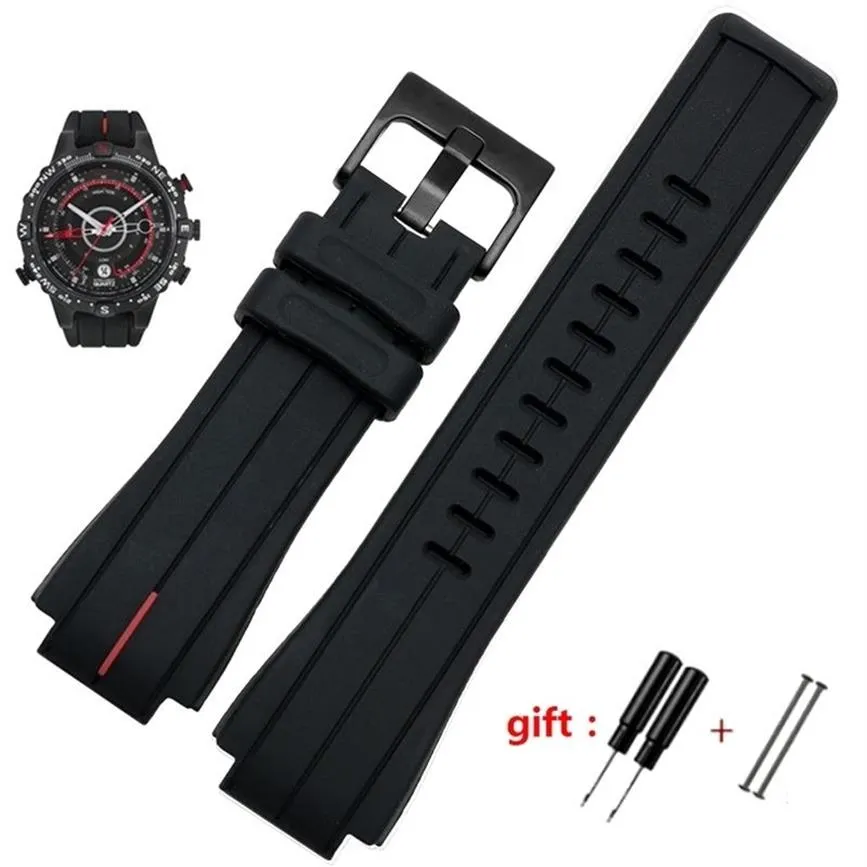 Hög kvantitet gummi Watchband för Timex Watcht2N720 T2N721 TW2T76300 Black Waterproof Silicone Sports Strap 2416mm 220706301a