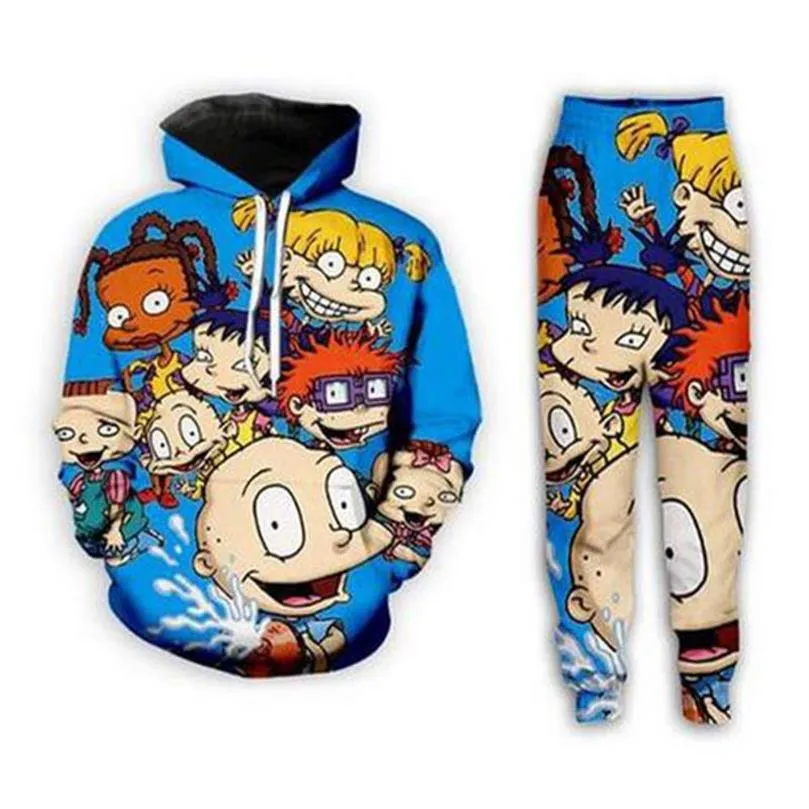 New Men Womens Cartoon Rugrats 90's Funny 3D Print Fashion Tracksuits Hip Hop Pants Hoodies MH02251720