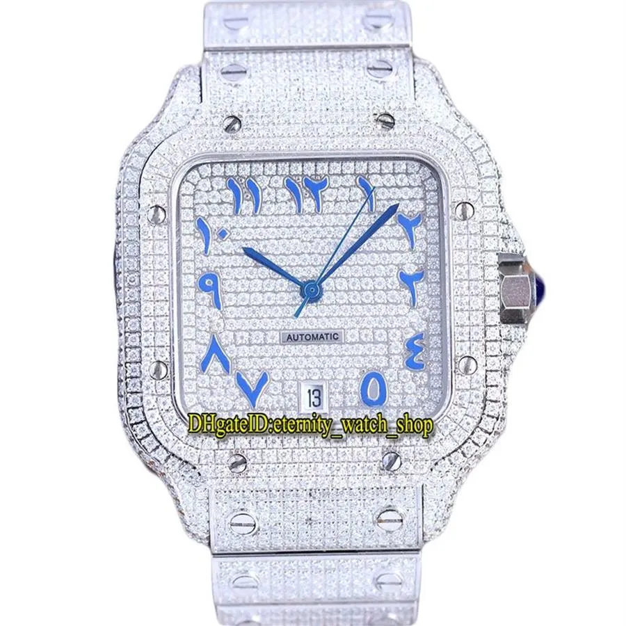 2022 TWF WW0013 Diamants pavés ETA A2824 Montre automatique pour homme Entièrement glacé Diamant Bleu Cadran arabe 316L Acier inoxydable Bracele257A