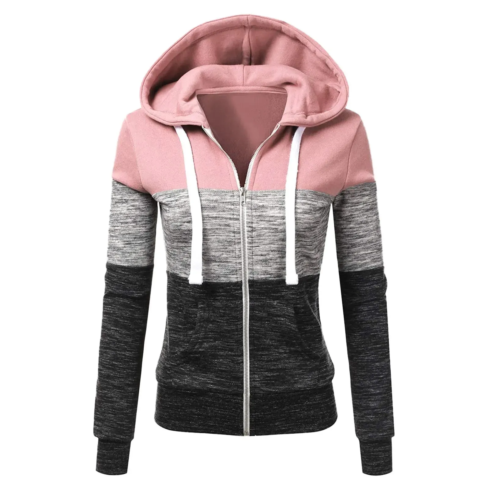 Damen Hoodies Sweatshirts Damen Color Block Hoodie Gestreiftes dickes Sweatshirt Langarmshirt Slim Fit Mantel Reißverschluss Kapuzenshirts Sport Cardigan Herbst 230928